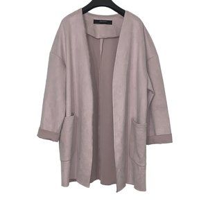 Zara Faux Suede Coat With Pocket (Beige, Small)